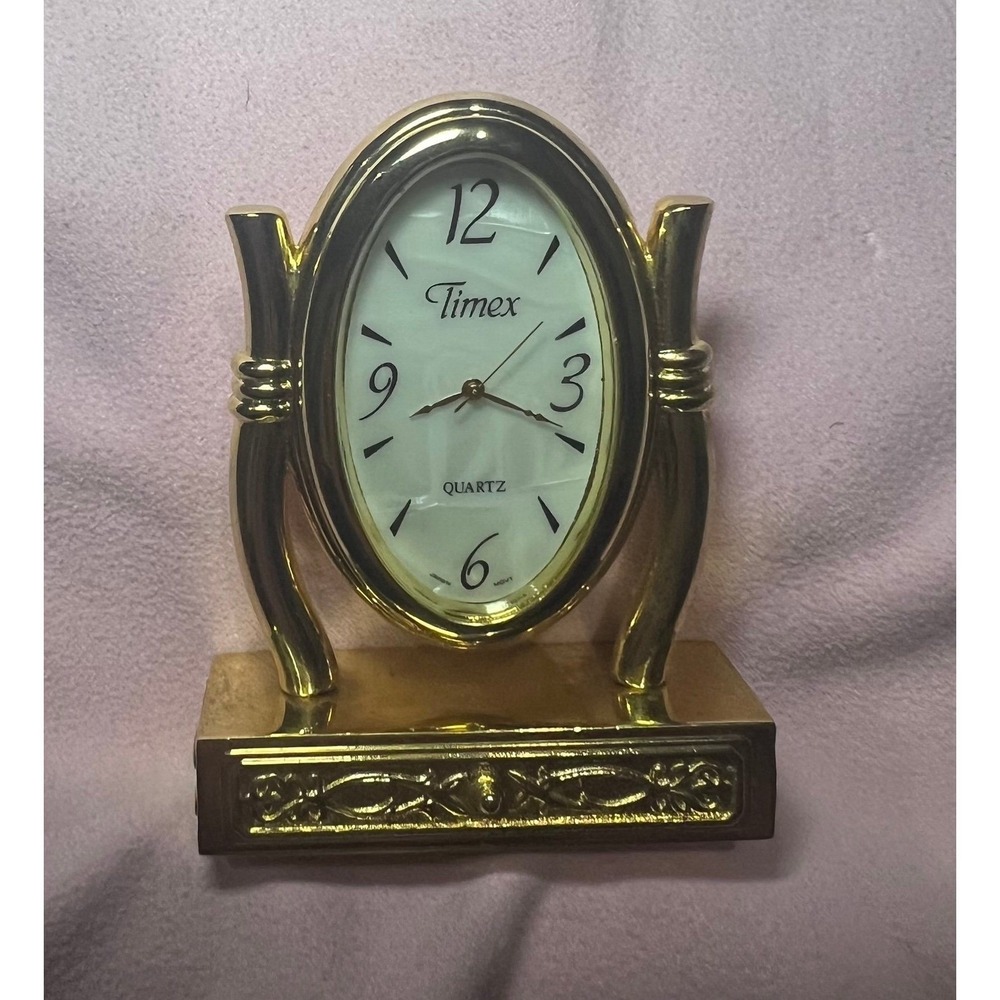 Vintage Timex Vanity Mirror Gold Tone Quartz In Working Condition - Picture 4 of 6